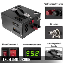 Load image into Gallery viewer, Portable PCP Air Compressor 12V DC, 4500 Psi High Pressure Pump, 30MPa - Ideal For PCP Air Rifle, Airsoft HPA, Paintball, Scuba Tank and More!  - 110V-220V AC
